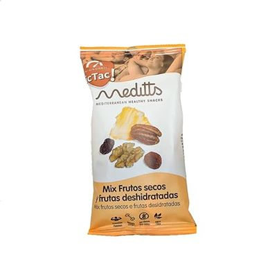 MEDITTS - MIX FRUTOS SECOS Y DESH: ANTIOXIDANTE/TIC-TAC: Pasas, piña, arandano, pecana y nuez en grano. 40 g