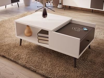 Forte EasyKlix HARLLSON salontafel wit met effen wolfraam grijs, woonkamertafel met 1 lade, hoge houten poten, 106 cm breed x 45 cm hoog x 60 cm diep