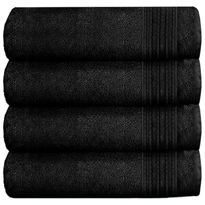 GC GAVENO CAVAILIA Extra Absorbent Luxury, Ultra Soft New Hampton 100% Ringspun Cotton Bath Towels, Pack of 4, Egyptian, Black, 70x120 Cm