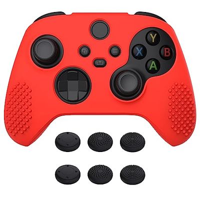 eXtremeRate PlayVital Passion Red 3D Studded Edition Anti-slip Silicone Cover Skin for Xbox Series X/S Controller, Rubber Case Protector for Xbox Series X/S Controller with 6 Black Thumb Grip Caps