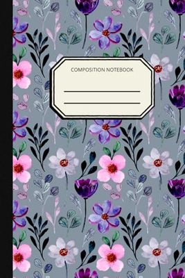 Beautiful blue Composition Notebook Journal with flowers: 6x9in - 110 white lined pages