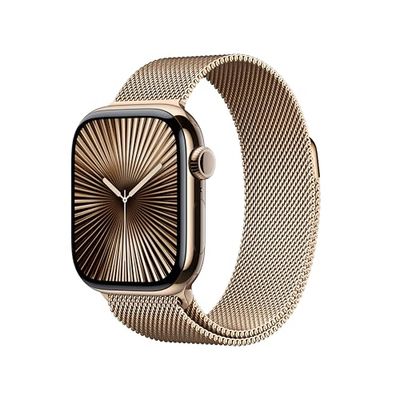 Apple Watch Series 10 GPS + Cellular 42 mm Smartwatch con cassa in titanio color Oro e cinturino Sport Loop Oro. Fitness tracker, app ECG, display Retina always-on, Carbon Neutral