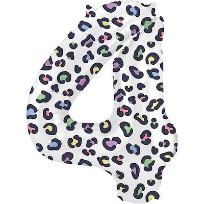 Folat 63914 Birthday Balloon Number 4 Bright Panther White 86 cm Helium Decoration Birthday Decoration Balloon Number Colourful