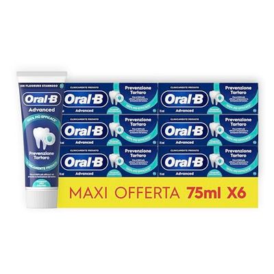 Oral-B Dentifricio Advanced Prevenzione Tartaro con Microgranuli Attivi per prevenire la formazione del Tartaro, Menta Fresca 3x75ml, Advanced Prevention (new), 225ml (Confezione da 2)