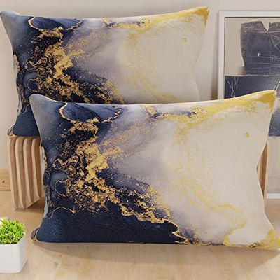 PETTI Artigiani Italiani - Federe Cuscini Letto, Coppia di Federe 50x80 cm, Federa Copricuscino, Federe in Microfibra Anallergica, Made in Italy, Federe Marble Blu