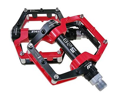 shanmashi svart röd 528 mountainbike MTB-pedaler aluminiumcykel BMX-platt pedal med avtagbara halkfria dubbar
