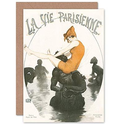 Artery8 La Vie Parisienne Port Fontaine des Mers Magazine Cover Sealed Greeting Card Plus Envelope Blank inside