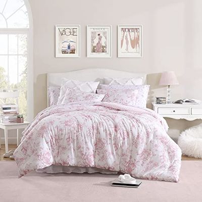 Laura Ashley vändbara bomullssängkläder med matchande örngott, bondgård heminredning, delfin rosa, tvilling XL