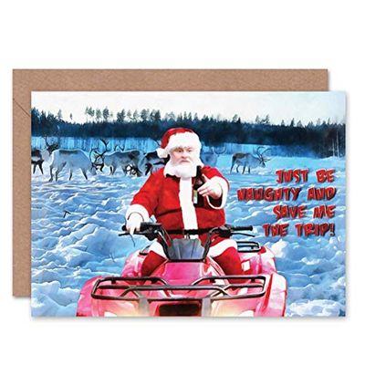 Wee Blue Coo Kartka bożonarodzeniowa Boże Narodzenie MERRY BE NAUGHTY Mikołaj prezent