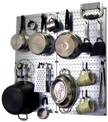 Wall Control 30-KTH-200 GVB - Organizer da cucina con pannello forato per pentole e padelle, kit di organizzazione e accessori, argento/nero