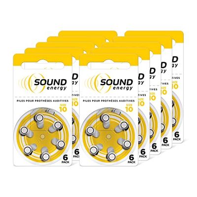 Sound Energy-hoortoestelbatterijen, maat 10, verpakking van 60 stuks - exclusief Amazon