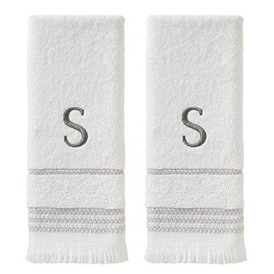 SKL Home Casual Monogram Lot de 2 Serviettes essuie-Mains, Taille S, 40,6 x 66 cm, Blanc