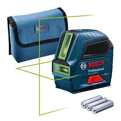 Bosch Professional Livella Laser GLL 2-10 G Laser Verde, Raggio d'Azione: Fino a 10 m, 3 Batterie AA, Sacchetto, Amazon Exclusive Set