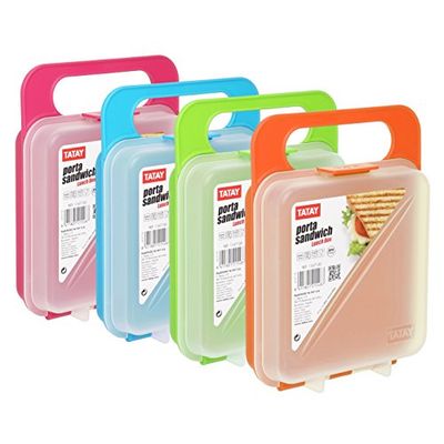 TATAY 1167101 Portasandwich Recipiente para transportar sandes em pão de forma, reutilizável, isento de BPA, adequado para micro-ondas, congelador e máquina de lavar a loiça, 1 unidade, cores variadas