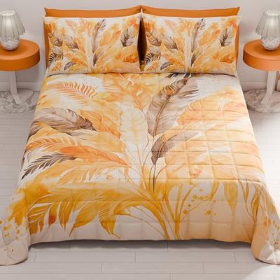 PETTI Artigiani Italiani - Couvre-lit d'été 220x260 cm 100 g/m² Double Face, Couette légère pour lit Une Place et demie, Printemps, Modèle Palmier Jaune, 100% Fabriqué en Italie