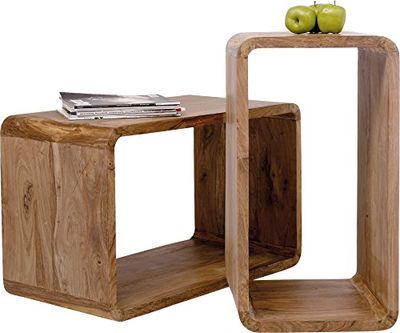 KARE Design Cuben Authentico Set, marrón, de Madera, Juego, mesas de Centro en Forma de Cubo, Mesa Auxiliar, estantes de Madera, Grande: 48x80x40cm pequeño: 39x70x40cm (H/W/D)