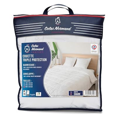 COLAS NORMAND – Couette Chaude - Triple Protection - Anti-Acariens, Anti-Moustiques, Anti-Punaises De Lit – 240x260 – 100% Coton - 100% Polyester Fibres Creuses Siliconées – Fabrication Française