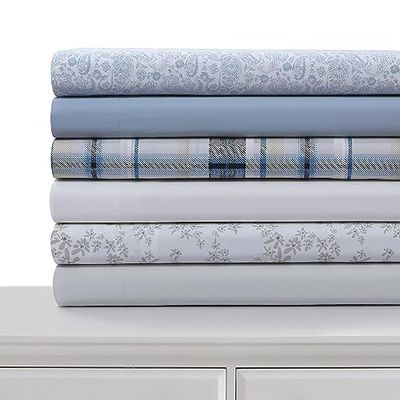 Tribeca Living Set di lenzuola in percalle di cotone per letto king size, con tasca extra profonda, 300 fili, colore: blu
