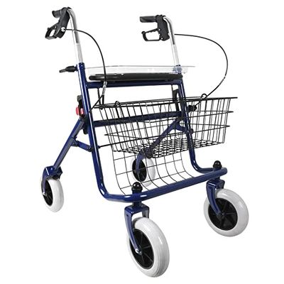 GIMA - Rollator van staal met 4 wielen, mand, dienblad en rem, blauw, in hoogte verstelbaar 43142