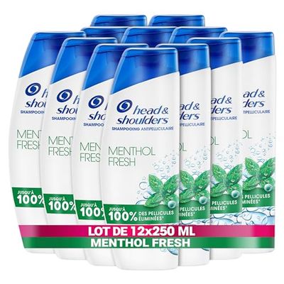 Head & Shoulders Menthol Fresh Shampoing Antipelliculaire 12x250ml Usage Quotidien; Jusqu'à 100% Des Pellicules Éliminées, Cliniquement Prouvé; Tous Types de Cheveux et de Cuir Chevelu