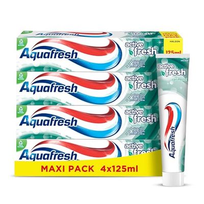 Aquafresh Active Fresh Pasta de Dientes Con Menta, Aliento Fresco, Limpieza Activa, Pack 4x125 ml