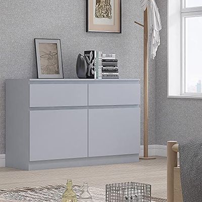 FWStyle Modern Scandinavian Style Sideboard Storage Cabinet, Matt Grey