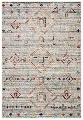 Safavieh Tapis Tribal marocain bohème pour Salon, Salle à Manger, Chambre à Coucher - Collection Adirondack - Poils Courts - Gris Clair et Rouge - 61 x 91 cm