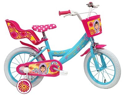 Princesse des Savles équipé de 2 Freins, Panier Avant, Porte poupée arrière et stabilisateurs Amovibles. Vélo Enfant 16'' Fille, Turquoise