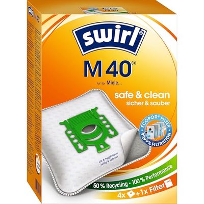 Swirl M 40 AirSpace sac aspirateur pour aspirateur Miele, très absorbant, plaque verrouillable, 4 sacs + 1 filtre