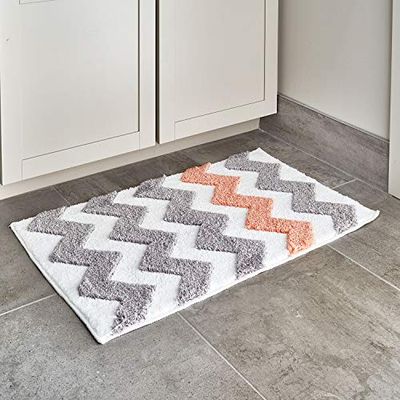 iDesign 86 x 53 cm mikrofiber sparre-matta, ljusgrå/korall