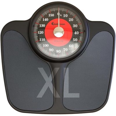 Adamson A23 weegschaal voor lichaamsgewicht, tot 160 kg, groot formaat, 36 x 35 cm, antislip rubberen oppervlak, extra grote cijfers, zeer nauwkeurige analoge weegschaal, lange levensduur