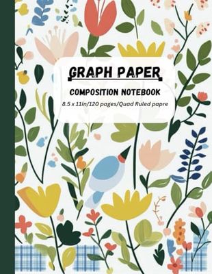 Graph Paper Notebook Quad Ruled 5x5: Cute wildflowers floral journal. Vintage aesthetic botanical illustration cover
