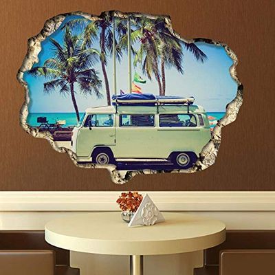 Wallflexi Muurstickers Camper Van Wall Art Murals Verwijderbare Zelfklevende Decals Kwekerij Kindertuin Kinderkamer Restaurant Cafe Hotel Office Home Decoratie, veelkleurig