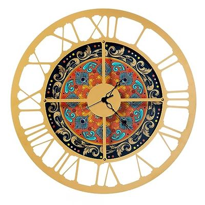 Arti & Mestieri Maolica Horloge Murale Design 100% fabriquée en Italie – en Fer, diamètre 60 cm (Coucher de Soleil et Or Transparent)
