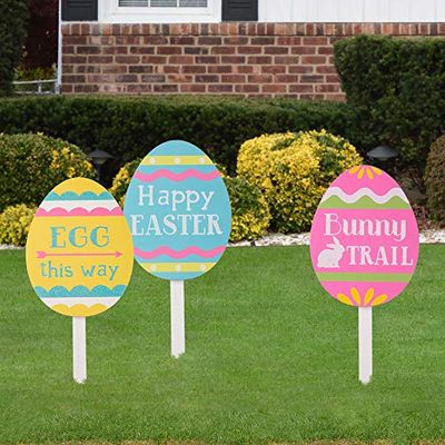 Glitzhome Juego de 3 estacas de Madera para Patio, decoración al Aire Libre, Multicolor