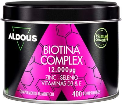 Biotina Capelli 12000 mcg - 400 Compresse Biotina, Zinco, Selenio, Vitamina D3 ed E - Biotina Crescita Capelli, Pelle e Unghie - Vitamine e Integratori per Capelli