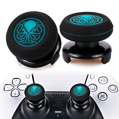 Playrealm FPS Thumbstick Extender & Printing Gummi Silikon Greppskydd 2 Set för PS5 Dualsenese & PS4-kontroll (Cthulhu Abyss blå)