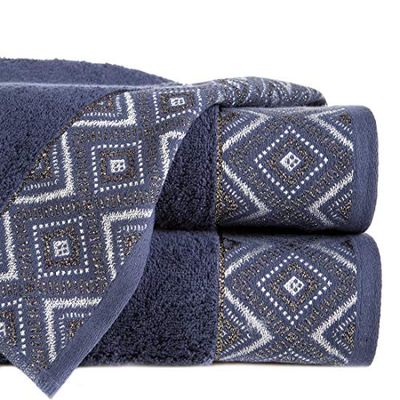 Eurofirany Zick Zack Lot de 3 Serviettes de Toilette en Coton Doux avec Coutures en métal et Paillettes Bleu Marine 70 x 140 cm