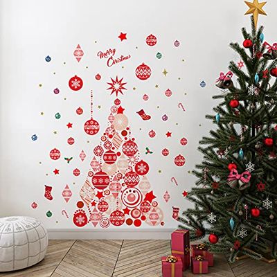 WALPLUS 210x140cm Kerst Combo Decoraties Muurstickers Vrolijk Kerstfeest Rond De Boom Muur Kunst Raam Display Klampt Display Stickers Woonkamer Verkoop Klaring Thuis Woonkamer Slaapkamer DIY Gift