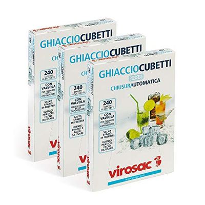 Virosac - Ghiaccio Cubetti - Sacchetti per la realizzazione di cubetti di ghiaccio, confezioni da 10 fogli, kit da 3 confezioni, Plastica, Rettangolare, Trasparente