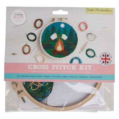 Simply Make Kit de Punto de Cruz, Malvaviscos de Hoguera, Including Hoop, Embroidery Thread, Fabric & Needle