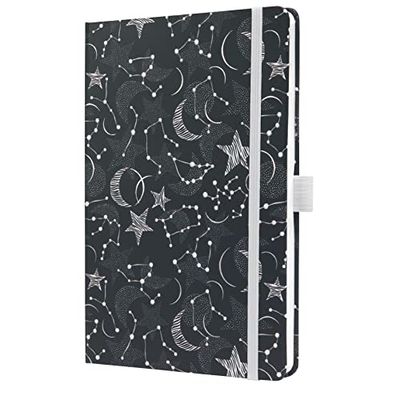 SIGEL JN349 Jolie Libreta, Cosmic Fantasy Black , rayado, 13,5 x 20,3 cm, tapa dura, 174 páginas, negro, blanco