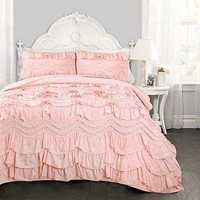 Lush Decor Set di biancheria da letto in 2 pezzi con ruches testurizzate, in poliestere, rosa pesca