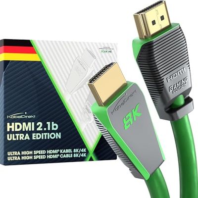 KabelDirekt – 8K HDMI 2.1 kabel, gecertificeerde Gamer-editie – 1m (Ultra High Speed/48G voor 10K, 8K@60Hz of ultrasnel 144Hz bij 4K, optimaal voor PS5/Xbox en Gaming PC, Monitor/TV, groen)
