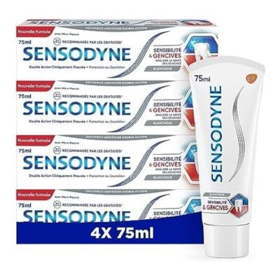 Sensodyne Dentifricio Sensibilità e Gengive, Bianchezza, Trattamento Denti Sensibili e Gengive con Azione Bianchezza, 4 x 75 ml