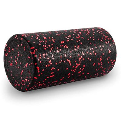 ProsourceFit High Density Foam Rollers 12 - inches long, Firm Full Body Athletic Massage Tool for Back Stretching, Yoga, Pilates, Post Workout Muscle Recuperation, Black/Red