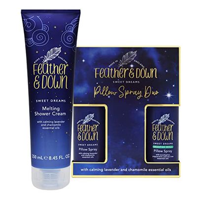 Feather & Down Sweet Dreams Pillow Spray Duo Gift Set & Melting Shower Cream (250 ml) Bundle - Cruelty Free & Vegan Friendly, Encourage Calm to aid a Restful Night's Sleep