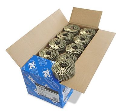Tacwise 0495 Pregos em bobina plana galvanizados, tipo 2,1 x 50 mm, ponta diamante, haste anelada, inclinada a 16°, enrolada com fio, embalagem de 14,400