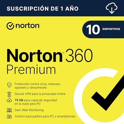 Norton 360 Premium 2025| Antivírus 10 Dispositivos|1 año | Descarga digital