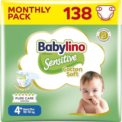 Babylino Sensitive, 138 pieluch Rozmiar 4+, Maxi Plus (10-15 kg), 138 sztuk
